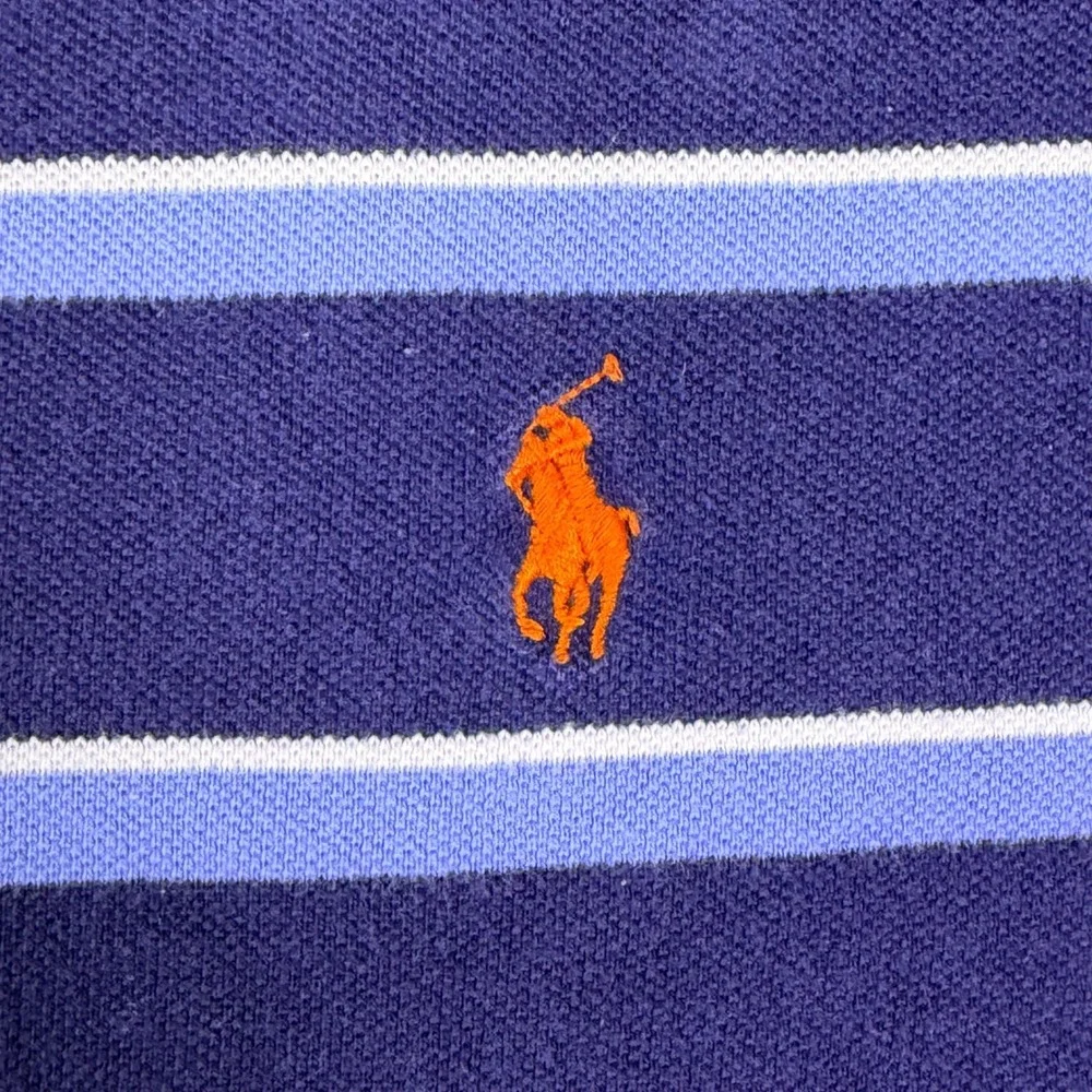 Polo‎ Ralph Lauren Polo Shirt Men M Blue Striped Cotton Short Sleeve Pony Golf